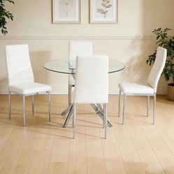 D108 White Glass Table + 4 Chairs 🚛😍😘🩷