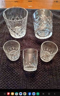 Set of 5 Glassware - 2 Rocks Glasses and 3 Shot Glasses. Classic diamond cut pattern Starburst base