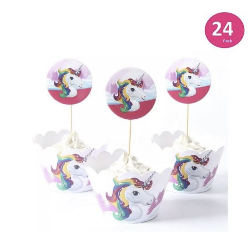 Set of 24 UNICORN Cupcake Toppers & Wrappers