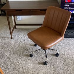 Ellwood Wood Writing Desk With Drawer Brown- Threshold , W/Cui Liu Design Chair