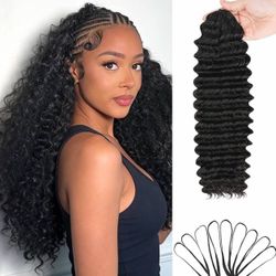 Deep Wave Feather Crochet Hair Synthetic, 100 Strands Miracle Knots Hair Curly Crochet Hair for Black Women Pre-Separated Invisible Knotless (16 Inch 