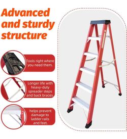 New Fiberglass Step Ladder 6-Foot 500-Pound Load Capacity Type IAA Folding Platform Ladders