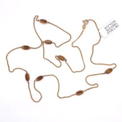 Oval Tiger Eye By The Yard Necklace With 8 Stations In 14k Yellow Gold 27" Long