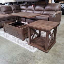 NEW LIFT TOP COCKTAIL TABLE AND END TABLE  WARM BROWN COLOR || SKU#ASH275-9-2TC