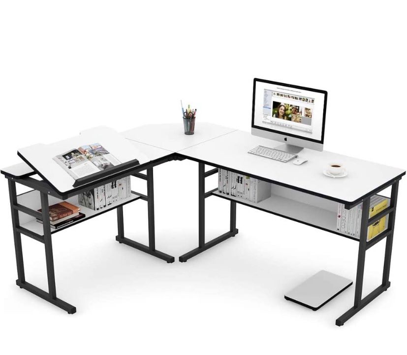 Modern L-shaped Desk - White