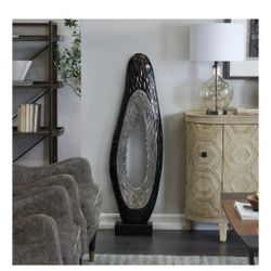 ALUMINUM METAL ABSTRACT DECORATIVE SCULPTURE TEARDROP HOME DECOR STATUA WITH BROWN BASE 12X5X3 BY 50