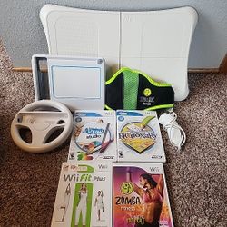 Wii Assecories And Game Lot- Balance Board UDraw Nunchuck  Wheel Zumba Band Gamed