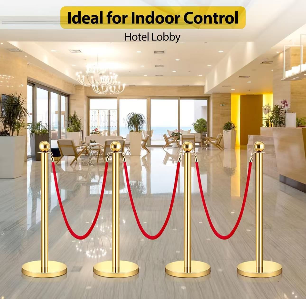 Stainless Steel Stanchion Post Queue 5 ft Red Velvet Rope Red Carpet Ropes and Poles Crowd Control Barriers
