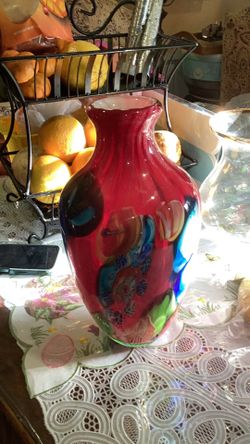Gorgeous colorful heavy glass vase 14 inches height
