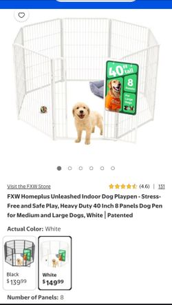 Dog Playpen- Stress- Free and Safe Play, Heavy Duty 40 Inch 8 Panels Dog Pen for Medium and Large Dogs, White