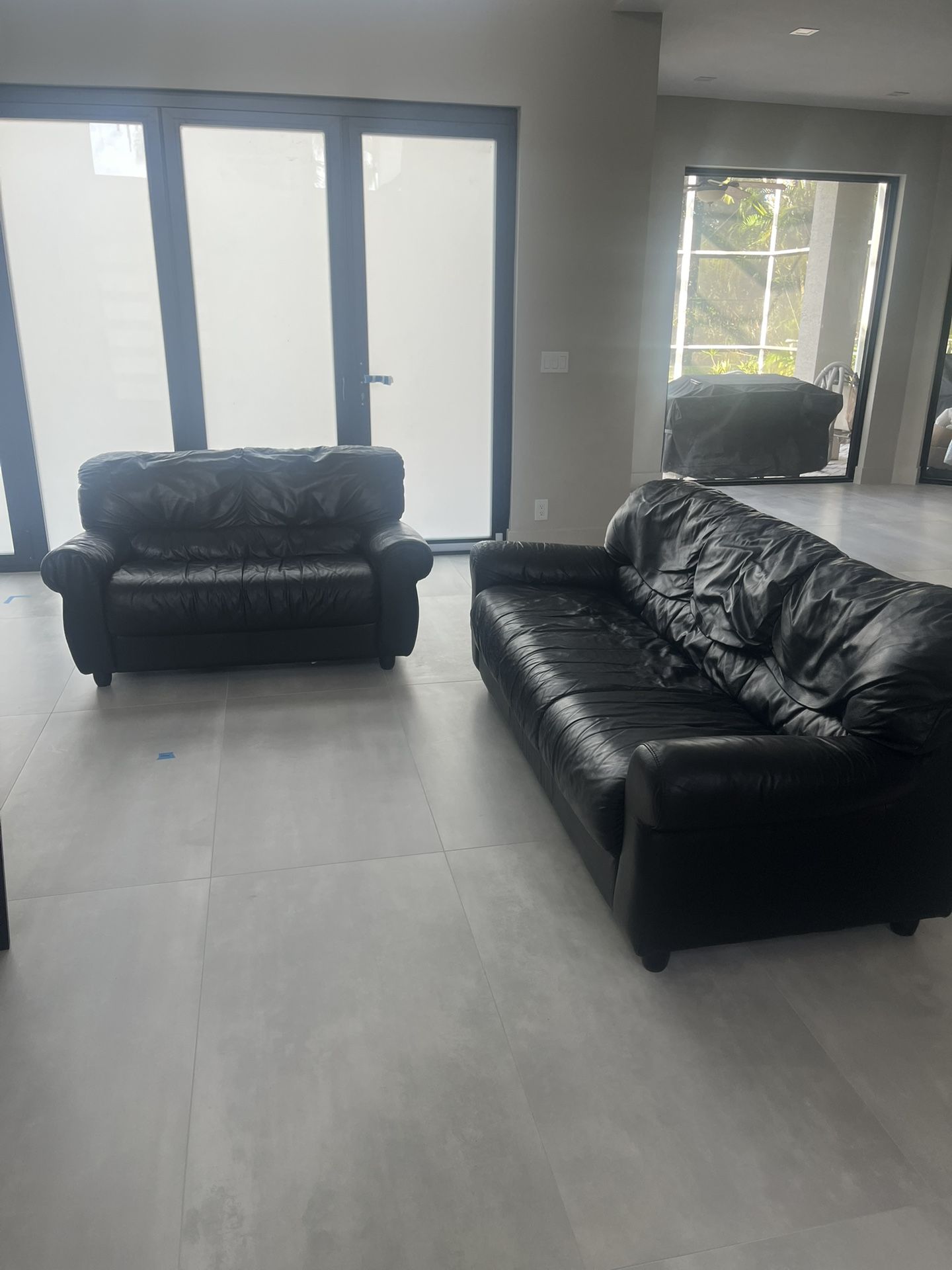 Black Leather Sofa And Love Seat