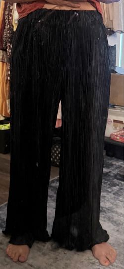Medium Wide Leg Pleated Pants - Black