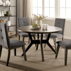 Abelone - 5 Piece Round Dining Table Set - Gray💳Financing Options