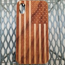 US Flag design laser engraved wood case for iPhone and Samsung Galaxy