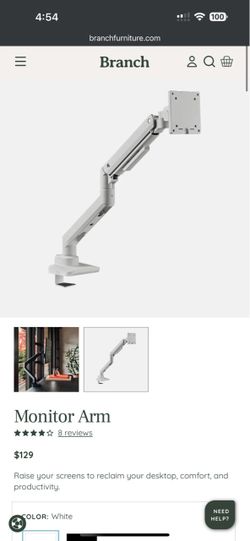 Branch Furniture Monitor Arm White NEW $129 Retail