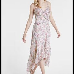 Express Floral Print Faux Wrap High Low Maxi Dress