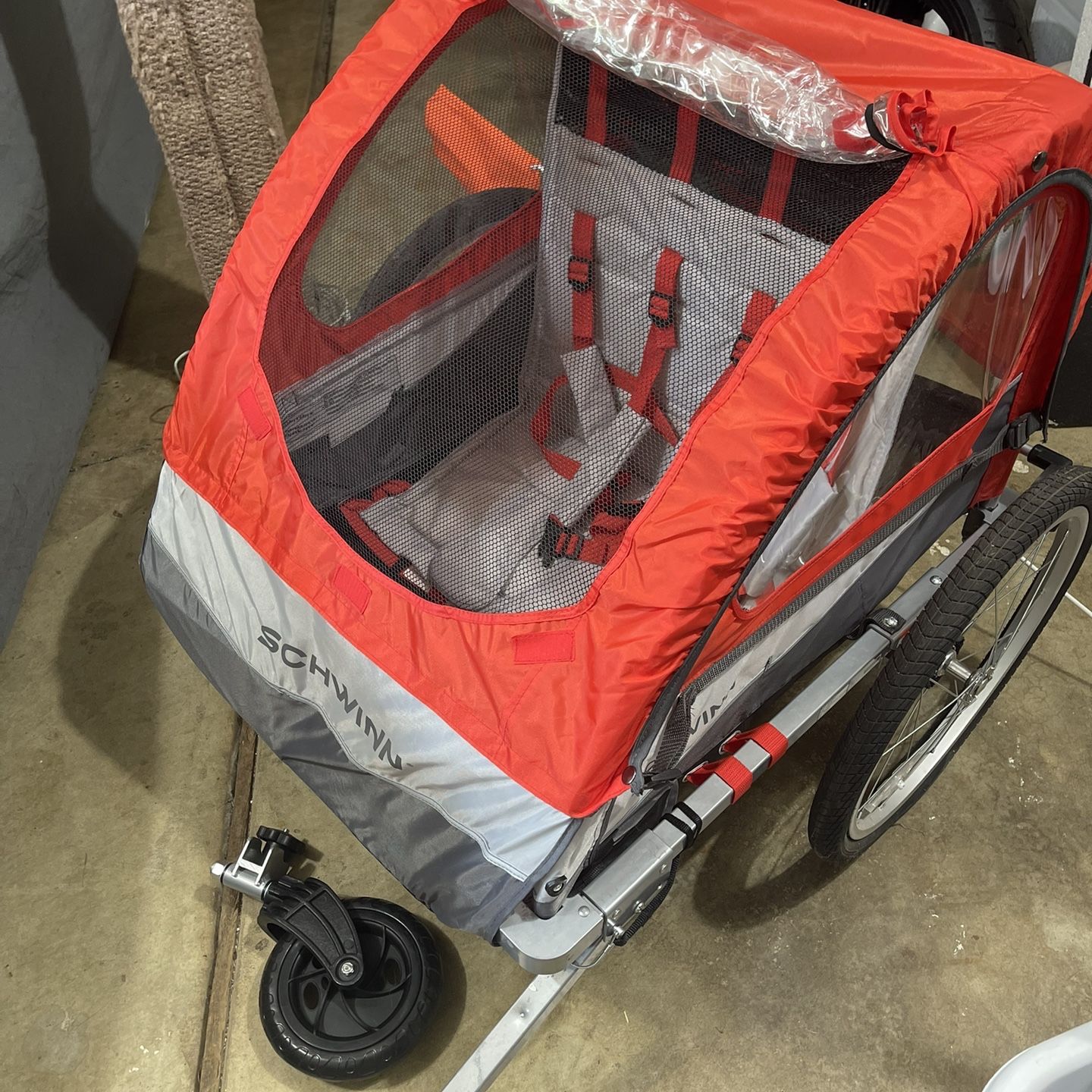 schwinn joyrider bicycle trailer Deluxe Double Child Bike Stroller Combo, Max of 2 Children with Total Weight of 80 lbs., Canopy, 20-Inch Air-Filled Tires, Red : Sports & Outdoors secure and comfortable Schwinn Joyrider Trailblazer Two Seat