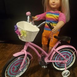 American Girl Or Our Generation Dolls Size 18"., Bike, Shoes, Helmet,,( Doll Not Included )