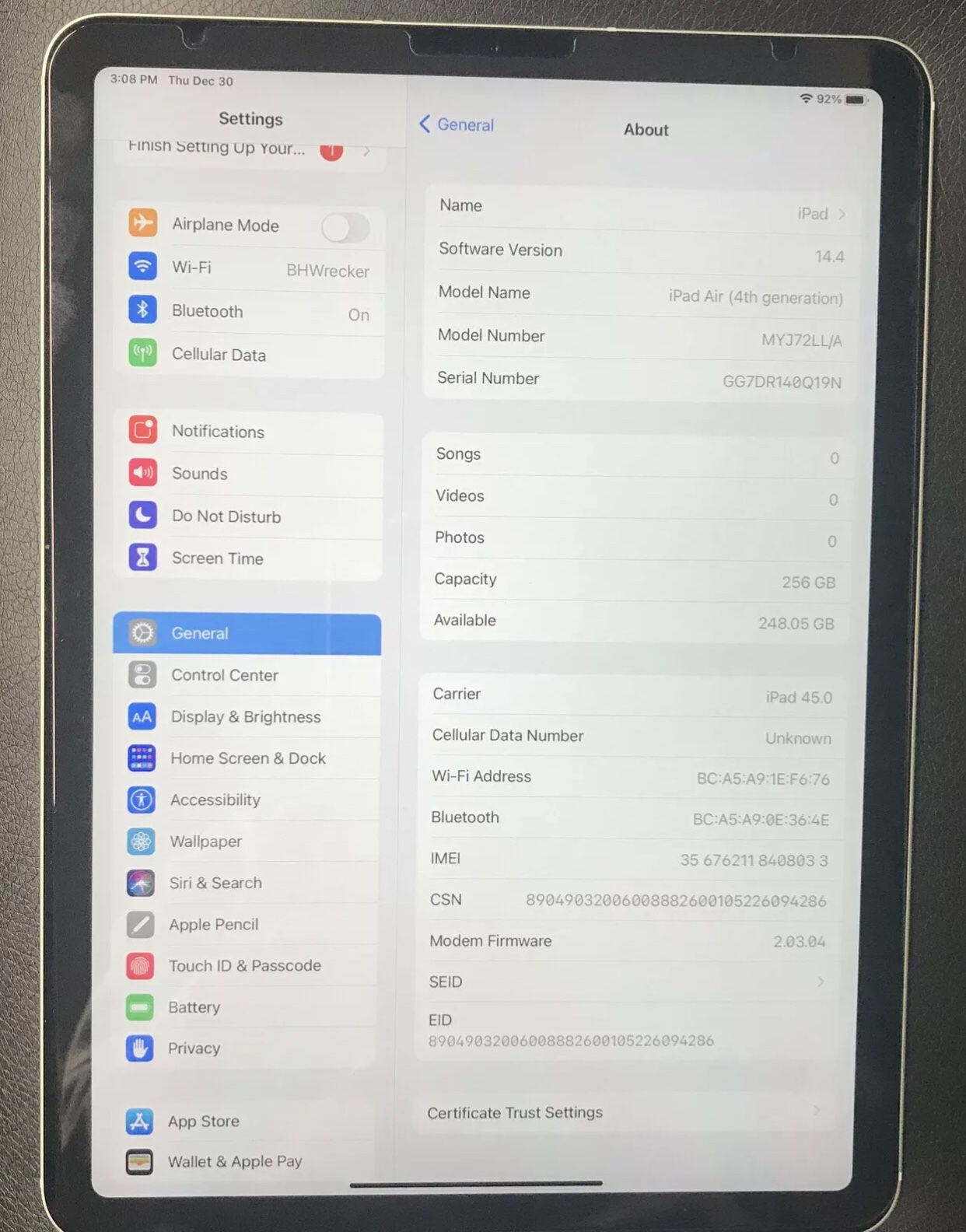 Apple iPad Air 4th Gen. 256GB, Wi-Fi + 4G 10.9 in - Green - Mint