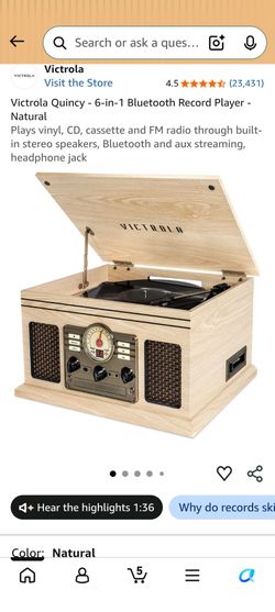 Victrola, Record Player, CD, Tape, USB, FM Radio