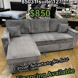 Sectional Bed Grey Fabric With USB Brand New 