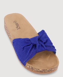 Rouge Denim Blue Bow Slide Sandals