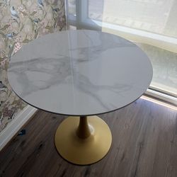 NEW Faux Marble Table - White with Gold