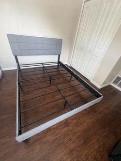 Queen grey upholstered bed frame