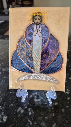 Lady of rosary. Virgen. 5x7 canvas stained glass.