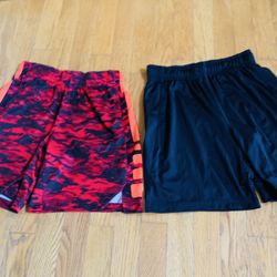 2 Nike Boys' Dry Fit Sz M Shorts Set; Elite Red/Black/Orange Camo & Black  EUC