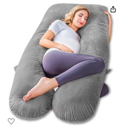 Meiz Pregnancy Pillow, U Shaped Pregnancy Body Pillow with Zipper Removable Cover (Gray- Velvet)
