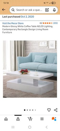 Modern Glossy White Coffee Table W/LED Lighting