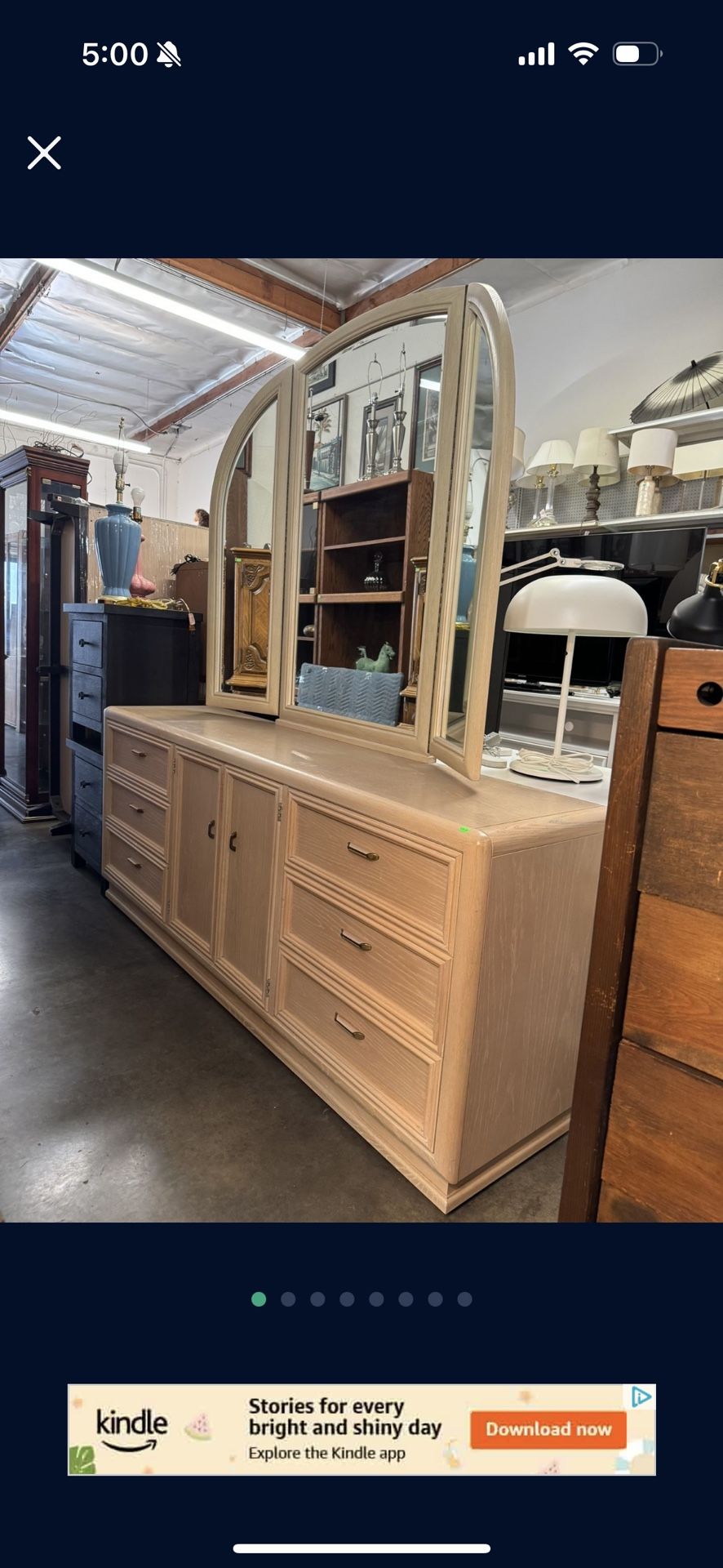 Thomasville Postmodern 9 Drawer Dresser with Trifold Mirror Very Good Condition