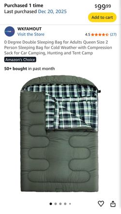 WKFAMOUT Queen Size Sleeping Bag - NWT.