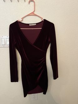 Nasty Gal Burgundy Velvet Wrap Dress
