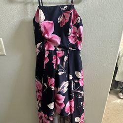 Navy Blue Floral High Low Dress 