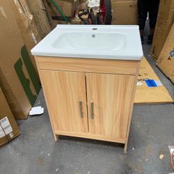 24 Inch wood Freestanding Bathroom Vanity with Sink Multi-layer solid wood cabinet, soft closing 2 doors, adjustable leveling feet for bathroom use