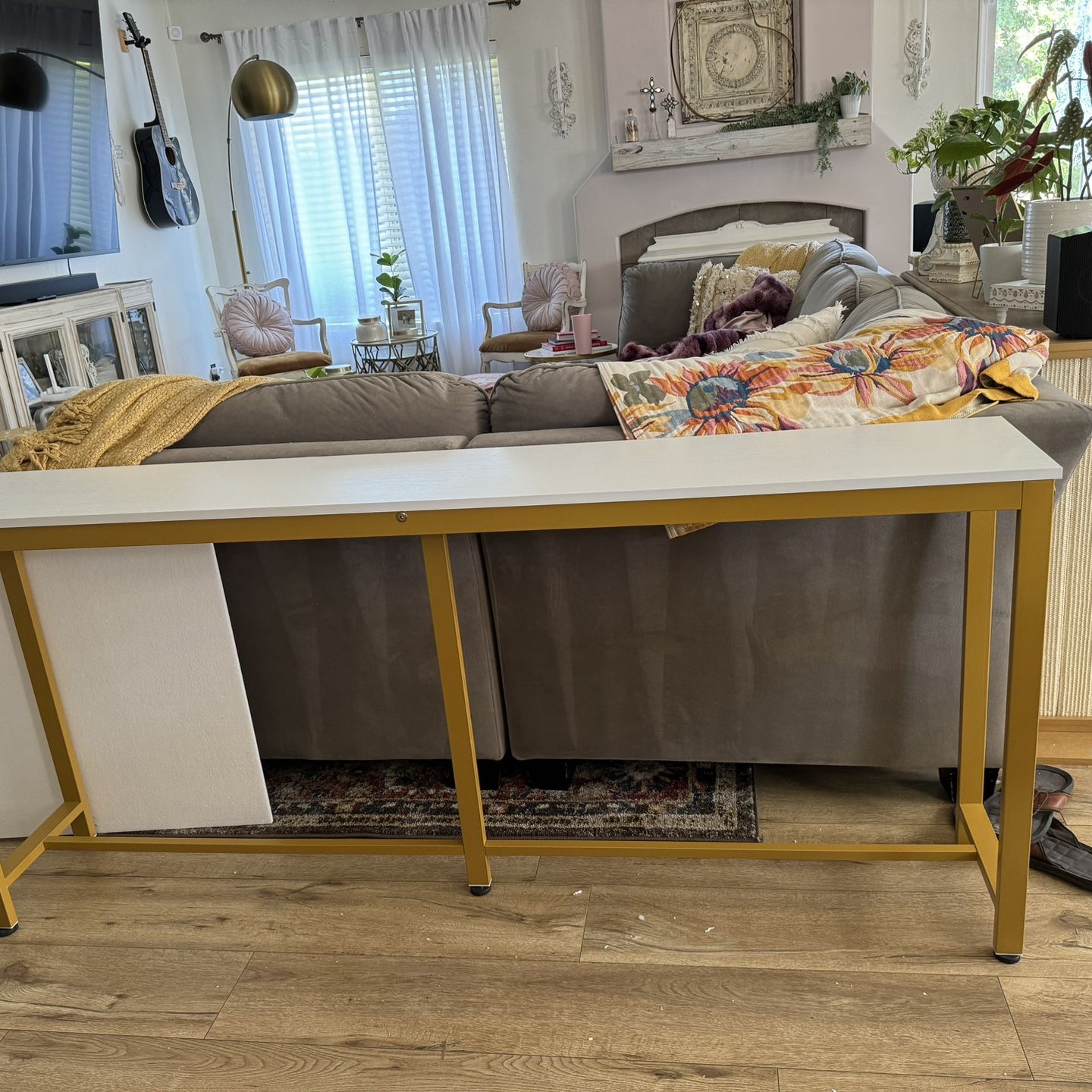 Gold & White Sofa/Console Table Extra Long 70in 