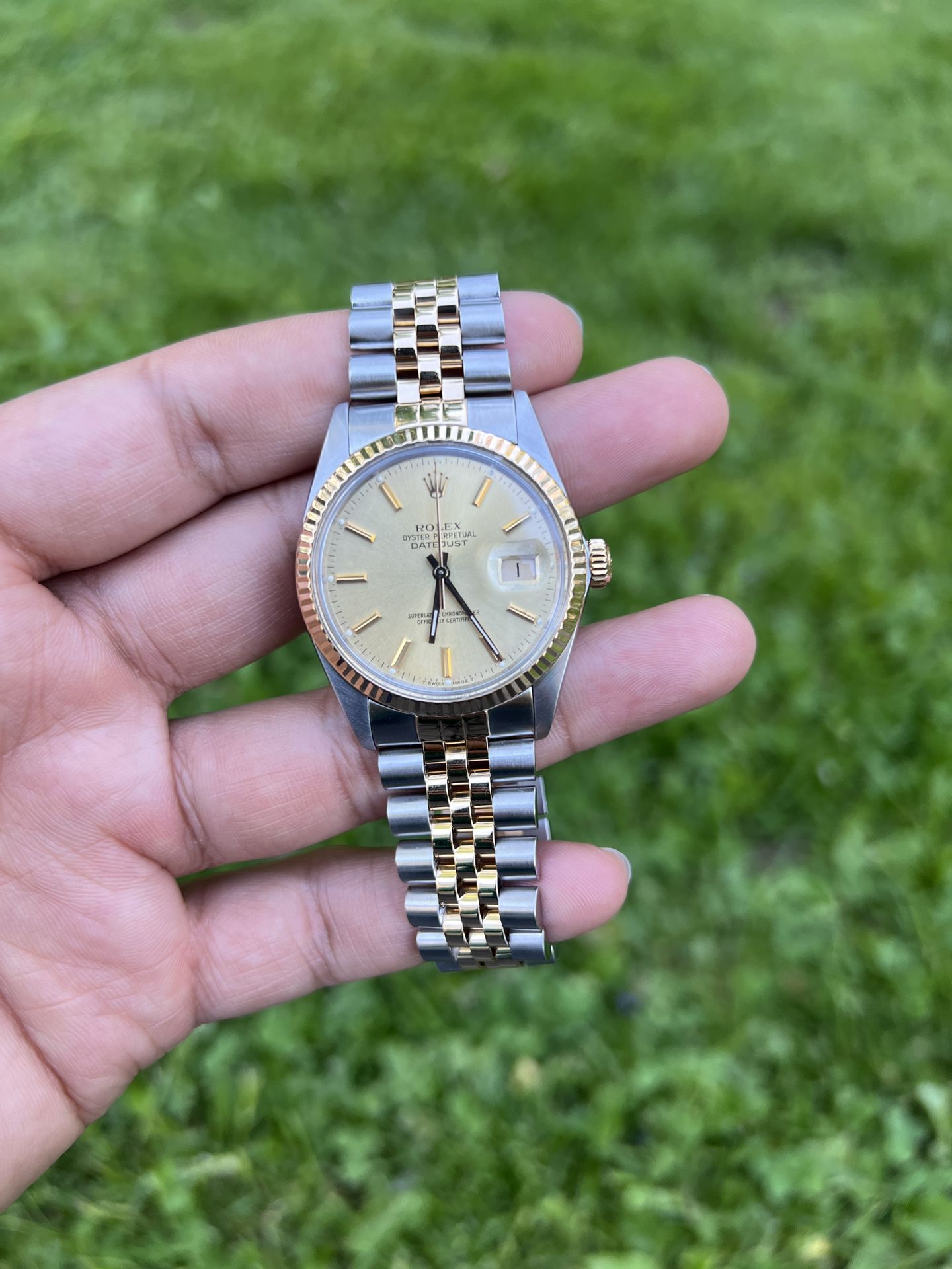Rolex Datejust Champagne Dial 36mm Steel and Gold Jubilee Unisex Watch