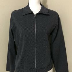 FRENCH DRESSING Canadian Made Black Zip Up Stretch Polka Dot Jacket Blazer Sz 8
