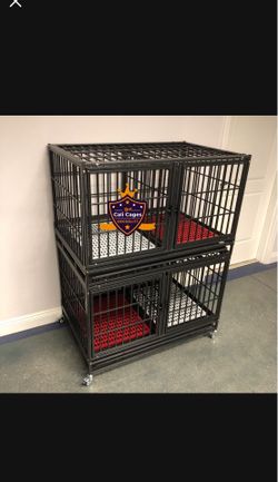 Double stacked dog pet cage kennel size 43 with divider and plastic floor grid new in box