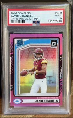 2024 PANINI DONRUSS 389 JAYDEN DANIELS OPTIC PREVIEW-PINK - PSA 9