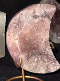 Pink Amethyst Druzy Moon Crystal on Stand