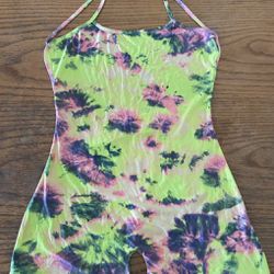 Like New Athletic Tie-dye Neon Bodysuit Shorts / Tank Top Combo Excellent Condition Size L