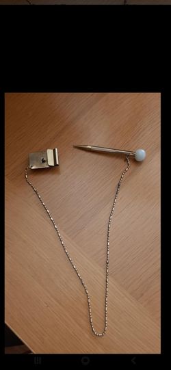 Vintage Pocket Pencil. black & White Bakelite & chain