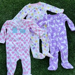 3 Set One Piece Footie Pajamas Fleece Baby Girl