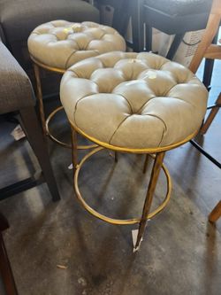 Aerin 26" Hammered Brass Backless Round Counter Height Bar Stool, Warm Gray