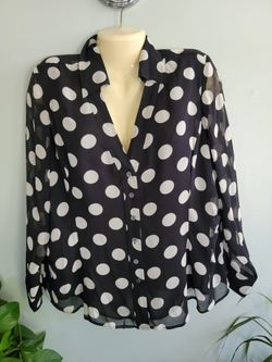 Jones New York Women 16P Polka Dot Blouse Sheer Bodice Lined 