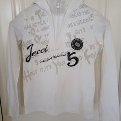 Teens Hoodie Crop Top White Half Zip Medium 95% Cotton 