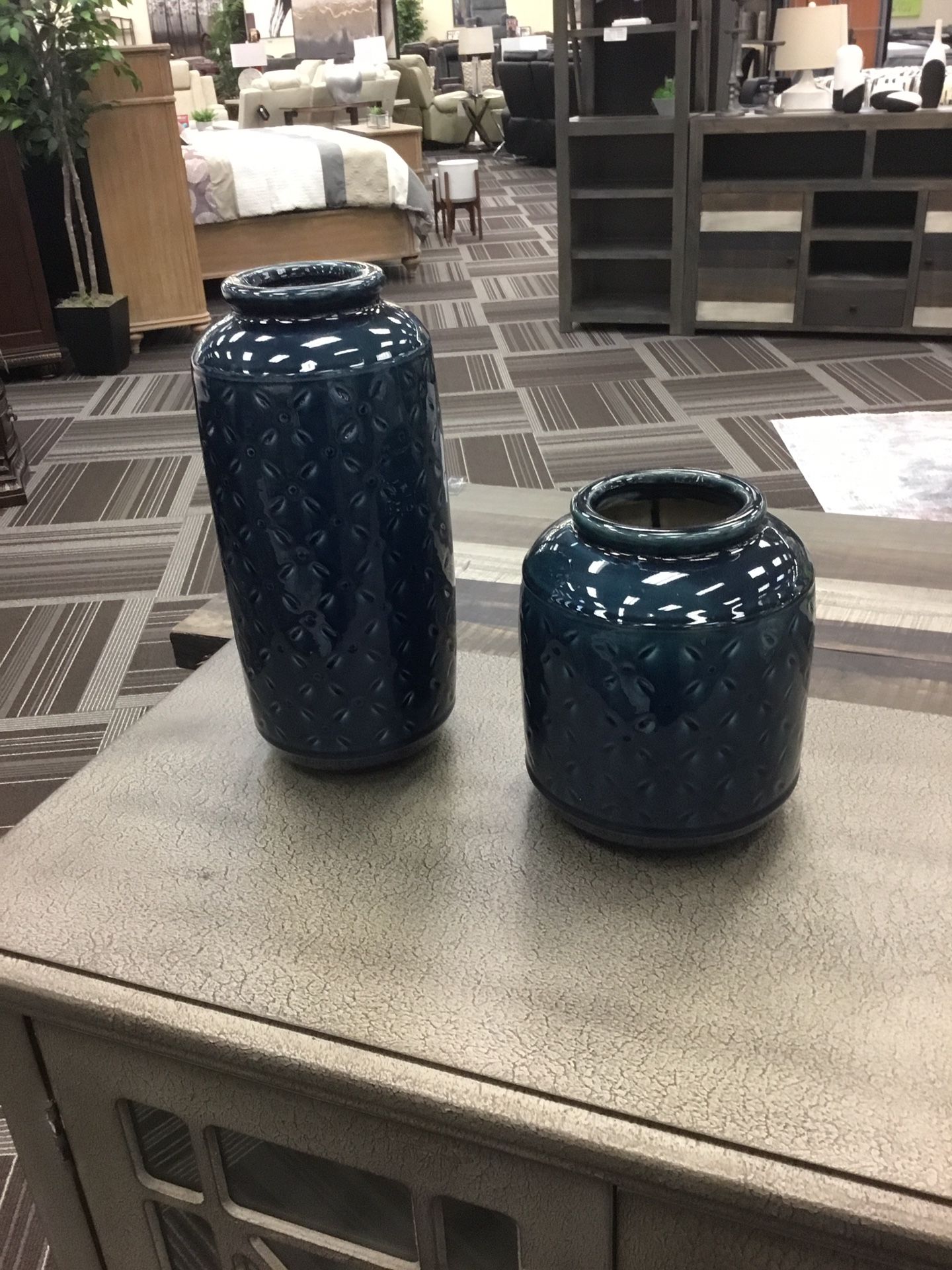 Two Blue Ceramic Vase